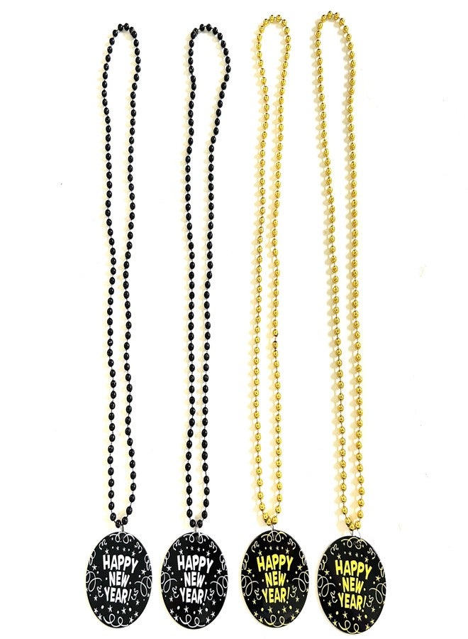 GZYSSL 12 Pcs Happy New Year Beads Necklaces New Year's Eve Black Gold Medallion Pendant Bead Necklaces New Year Party Decorations - Image 3